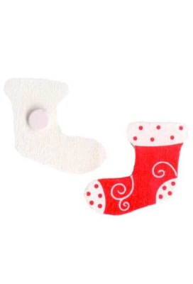 Houten Decoratie Kerstsok Rood & Wit Plakker 4cm 100stuks