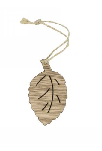 Houten Decoratie Leaf Met Koord 6.2x3.6cm 24stuks
