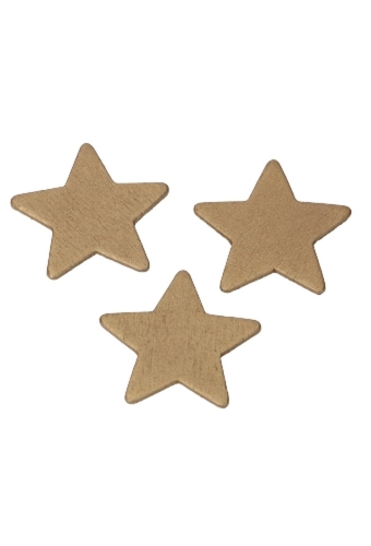 Houten Decoratie Star Wood Goud Met Plakker 4cm 12stuks