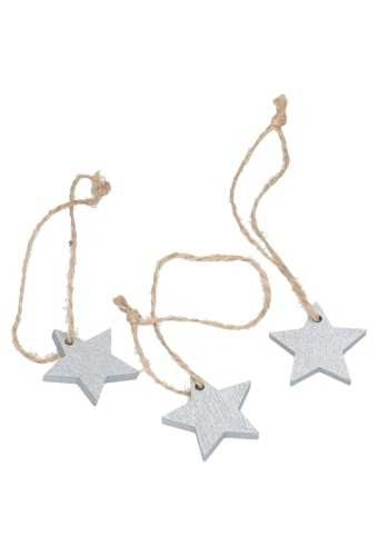 Houten Decoratie Ster Zilver Met Koord 3.5cm 36stuks
