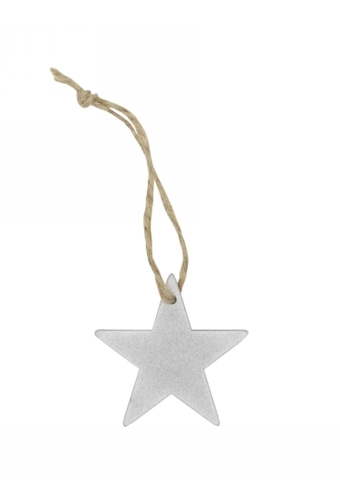 Houten Decoratie Ster Zilver Met koord 5cm 24stuks