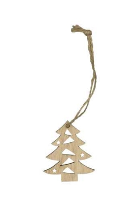 Houten Decoratie Tree Wood Met Koord 5x4.3cm 24stuks