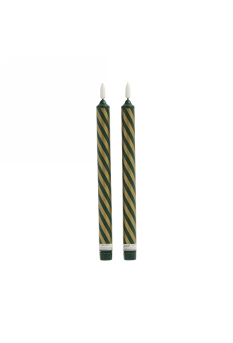 JENS Living LED Kaars Gestreept Groen & Goud  & 2 1stuks