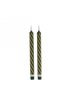 JENS Living LED Kaars Gestreept Groen & Goud  & 2 1stuks