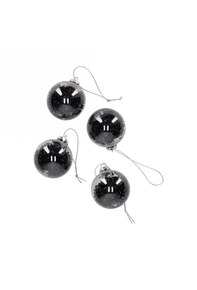 Jens Living Glitter Kerstballen Zwart set van 4stuks 5x5x5cm 1stuks