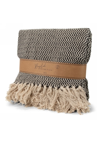 Jens Living Recycled Cotton Plaid Visgraat Zwart 130x180x0.3cm 1stuks