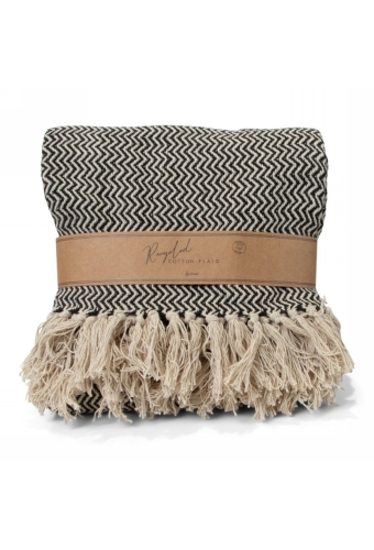 Jens Living Recycled Cotton Plaid Visgraat Zwart 130x180x0.3cm 1stuks