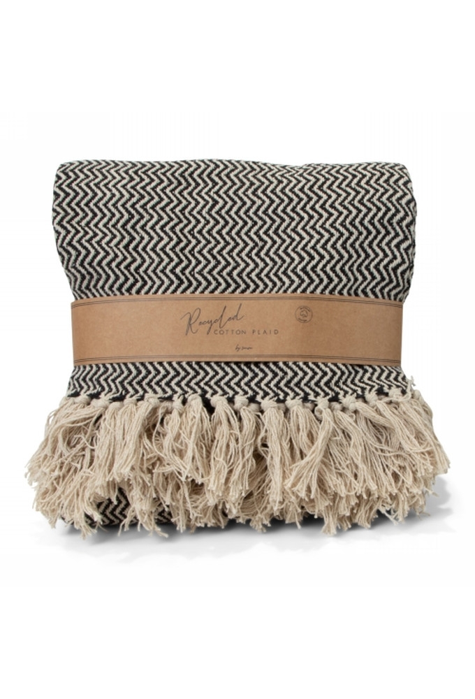 Jens Living Recycled Cotton Plaid Visgraat Zwart 130x180x0.3cm 1stuks