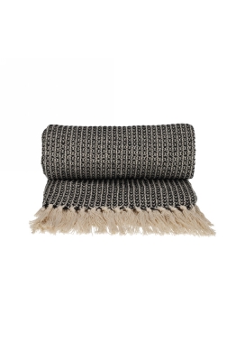Jens Living Recycled Cotton Plaid Wafel Zwart 130x180x0.3cm 1stuks