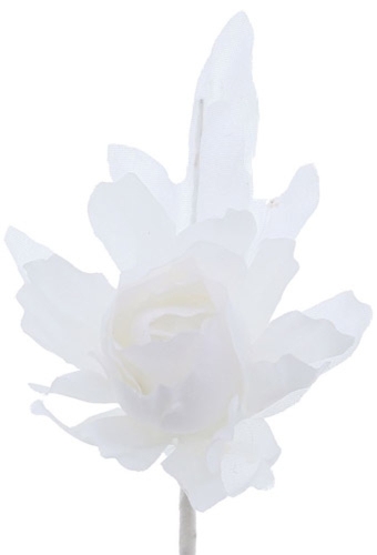 Kado Decoratie Kamelia Bloem & Blad Wit & IJzerdraad 5x13cm 12stuks