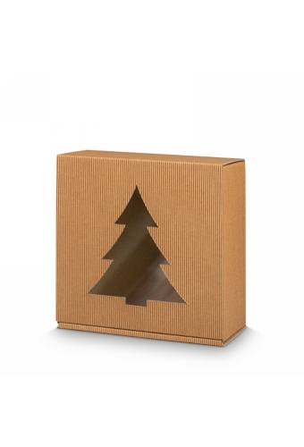 Kadodoos Colour Rib Naturel Vierkant & Kerstboom 20x20x10cm 25stuks