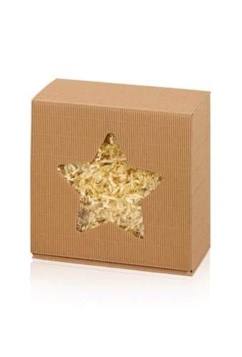 Kadodoos Colour Rib Naturel Vierkant & Ster 20x20x10cm 25stuks