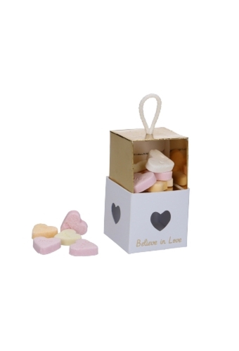 Kadodoos Wit & Goud Hartje Venster Kubus 250gr 5x5x5cm 10stuks