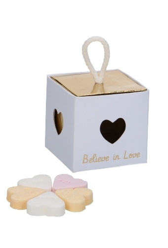 Kadodoos Wit & Goud Hartje Venster Kubus 250gr 5x5x5cm 10stuks