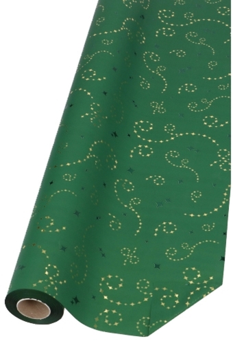 Kerstfolie Dubbelzijdig Groen Mat Stars Rain Gold 70x50meter