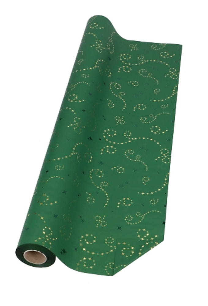 Kerstfolie Dubbelzijdig Groen Mat Stars Rain Gold 70x50meter