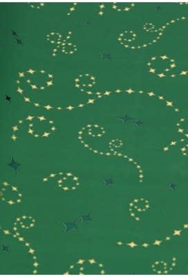 Kerstfolie Dubbelzijdig Groen Mat Stars Rain Gold 70x50meter