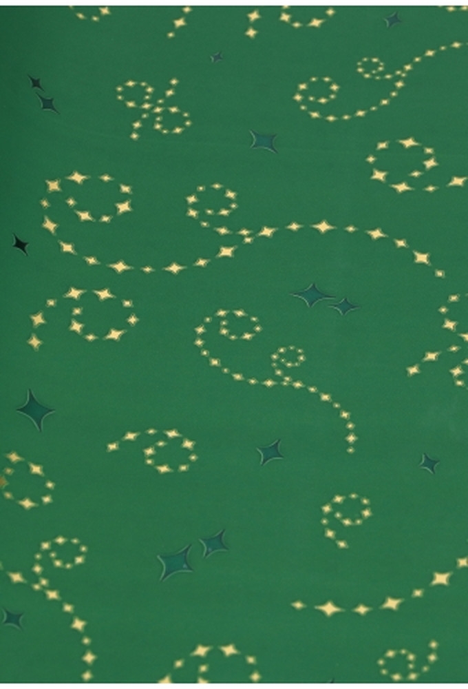 Kerstfolie Dubbelzijdig Groen Mat Stars Rain Gold 70x50meter