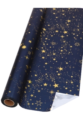 Kerstfolie  Dubbelzijdig Metallic Blauw Sterren Gold 70x50meter
