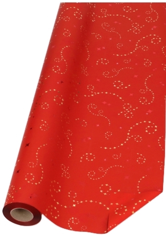 Kerstfolie Dubbelzijdig Rood Mat Stars Rain Gold 70x50meter