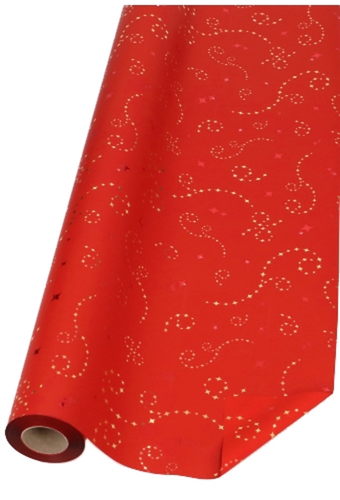 Kerstfolie Dubbelzijdig Rood Mat Stars Rain Gold 70x50meter