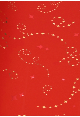 Kerstfolie Dubbelzijdig Rood Mat Stars Rain Gold 70x50meter