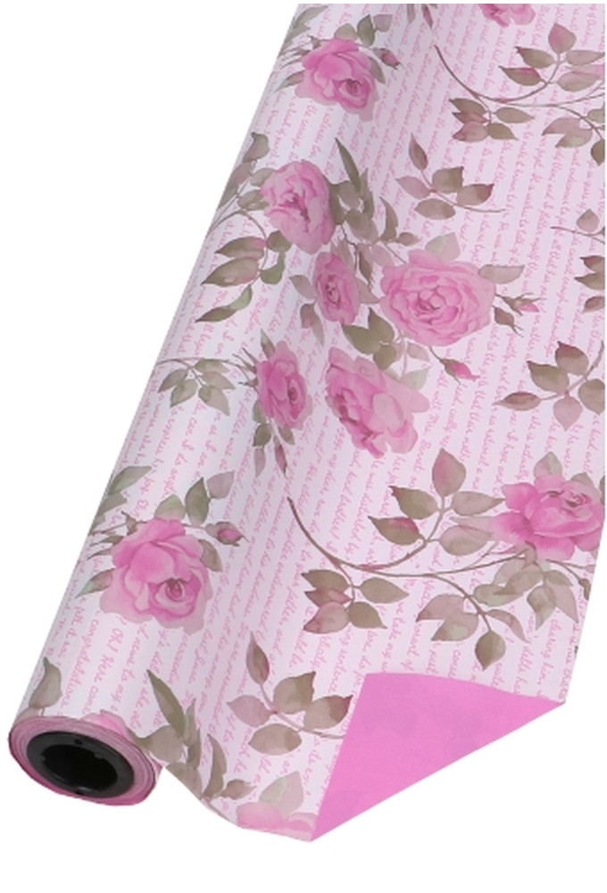 Kadofolie Dubbelzijdig Roze & Roze Rozen en 70cm x 50meter OP IS OP
