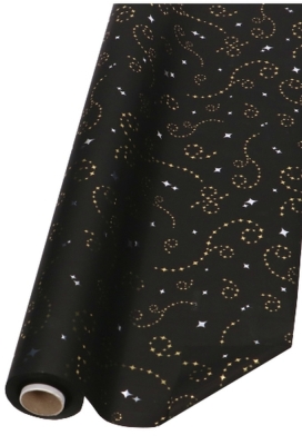 Kerstfolie Dubbelzijdig Zwart Mat Stars Rain Gold 70x50meter