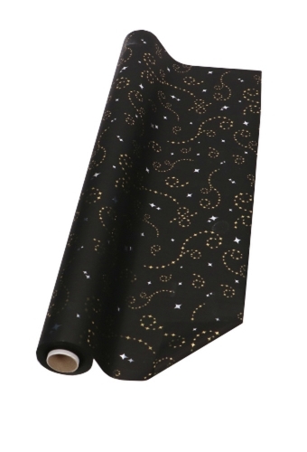 Kerstfolie Dubbelzijdig Zwart Mat Stars Rain Gold 70x50meter