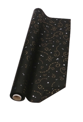 Kerstfolie Dubbelzijdig Zwart Mat Stars Rain Gold 70x50meter