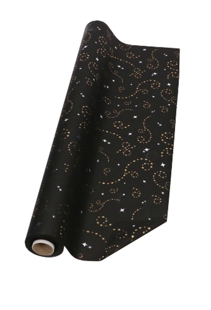 Kerstfolie Dubbelzijdig Zwart Mat Stars Rain Gold 70x50meter