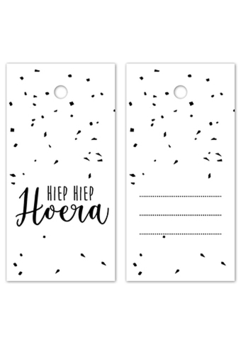 Kadokaartje Hiep Hiep Hoera Spikkels Wit Zwart 8x4cm 100stuks