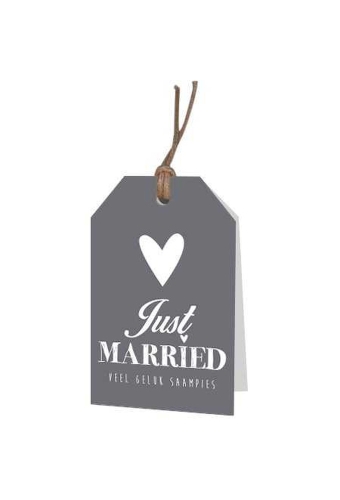 Kadokaartje Just Married Donker Grijs 5x7cm 12stuks