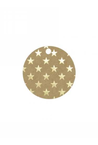 Kadokaartje Kerst Rond Met Ster Kraft & Goud 5cm 50stuks