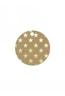 Kadokaartje Kerst Rond Met Ster Kraft & Goud 5cm 50stuks