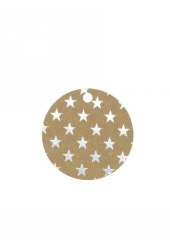 Kadokaartje Kerst Rond Met Ster Kraft & Zilver 5cm 50stuks