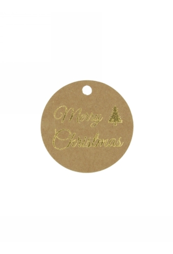 Kadokaartje Merry Christmas Kraft & Goud 5cm Naturel Blanco 50stuks