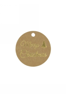 Kadokaartje Merry Christmas Kraft & Goud 5cm Naturel Blanco 50stuks