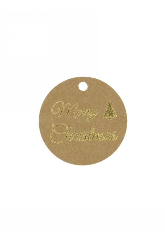 Kadokaartje Merry Christmas Kraft & Goud 5cm Naturel Blanco 50stuks