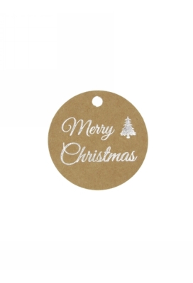 Kadokaartje Merry Christmas Kraft & Zilver 5cm Naturel Blanco 50stuks