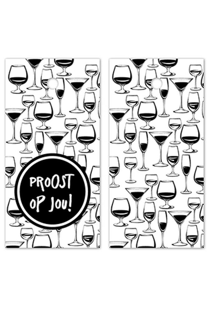Kadokaartje Proost Op Jou Wit Wijnglas Zwart 8x4cm 100st OP IS OP