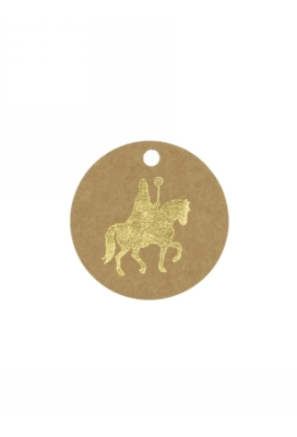 Kadokaartje Sinterklaas op Paard Kraft & Goud 5cm Naturel Blanco 50st