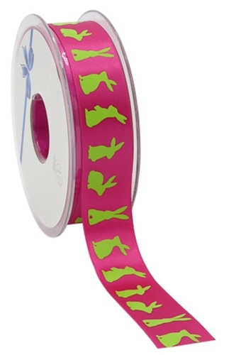 Kadolint Pasen Satijn Fuchsia Haas Groen 22mm x 25meter