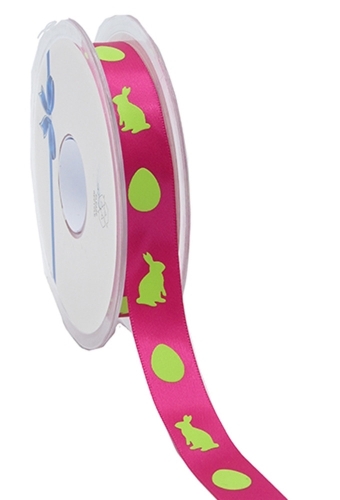 Kadolint Pasen Satijn Fuchsia Haasje Eitjes Groen 15mm x 25meter
