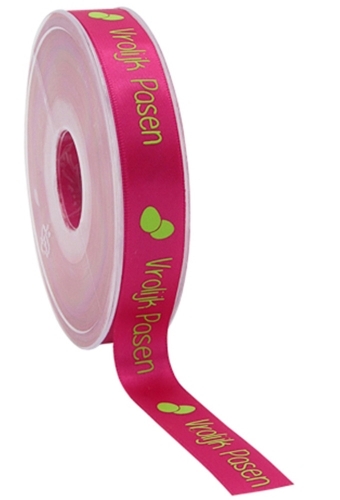 Kadolint Pasen Satijn Fuchsia Vrolijk Pasen Eitjes Groen 15mm x 25m