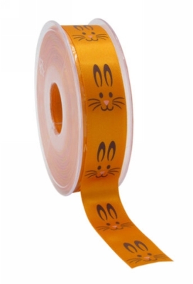 Kadolint Pasen Satijn Lint Oranje Happy Easter Bunny 22mm x 25meter