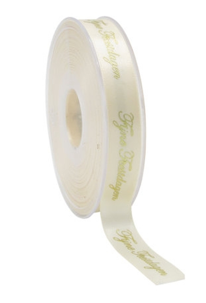 Kadolint Satijn Lint Fijne Feestdagen Champagne & Goud 15mm x 25 meter