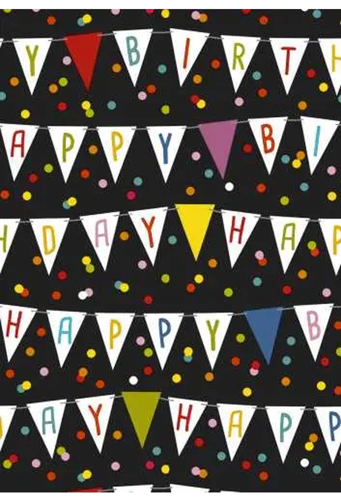 Kadopapier Kids Happy Birthday Flags Zwart 80gr 40cm x 200meter