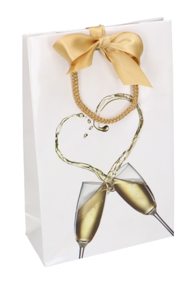 Kadotasje Wit Champagne Met Koord & Lintgleuf 16x7x25cm 10stuks