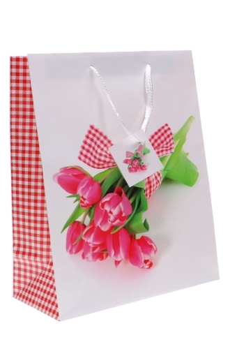 Kadotasjes Bloem Groot Bosje Roze Tulpen 26.5x13.5x32.5cm 12stuks